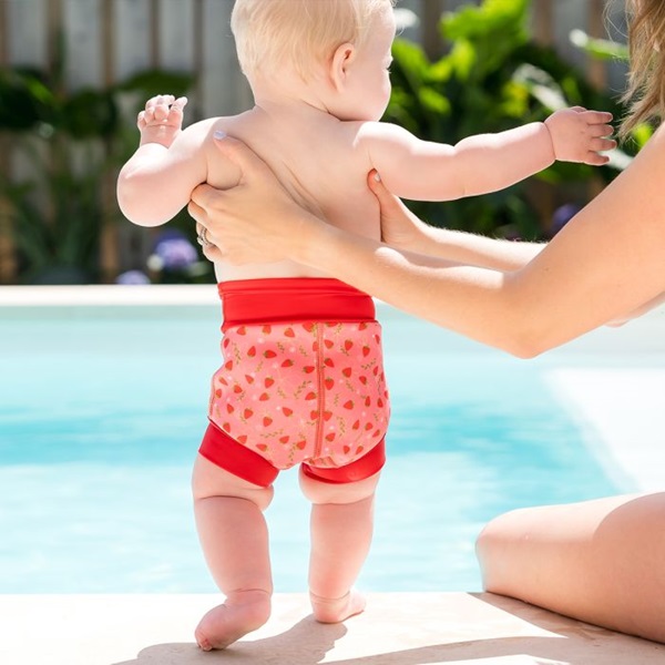Ble badebukser til baby SplashAbout Happy Nappy Strawberry Field badeble