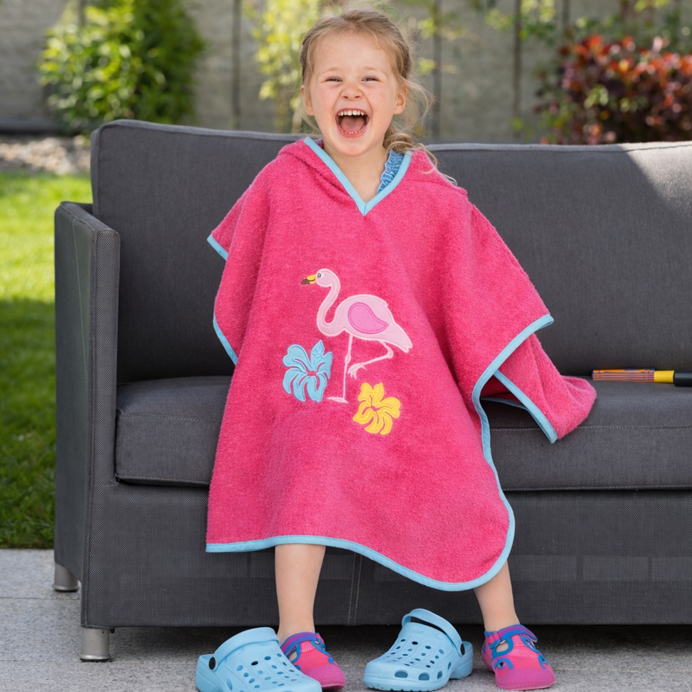 Badeponcho til børn - Playshoes Pink Flamingo