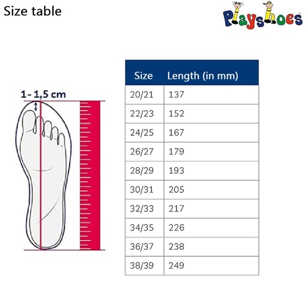 Størrelsesguide Playshoes