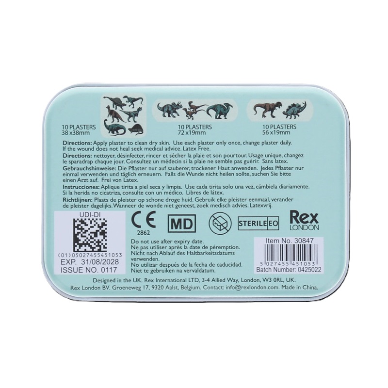 Børneplastre i metaldåse – Rex London Dino