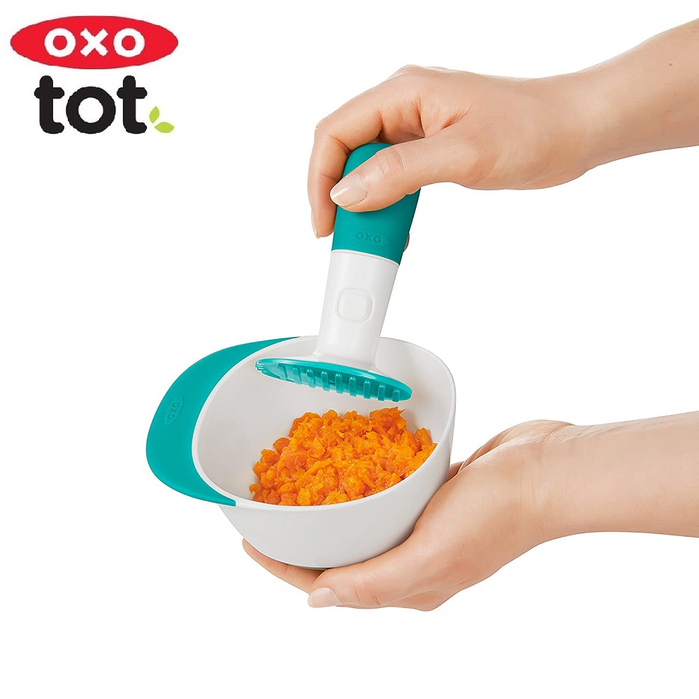 Moser til babymad - Oxo Food Masher Teal | Smalltraveller.eu