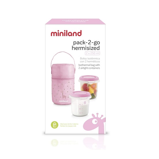 Termotaske med madbægre Miniland Pack to Go lyserød