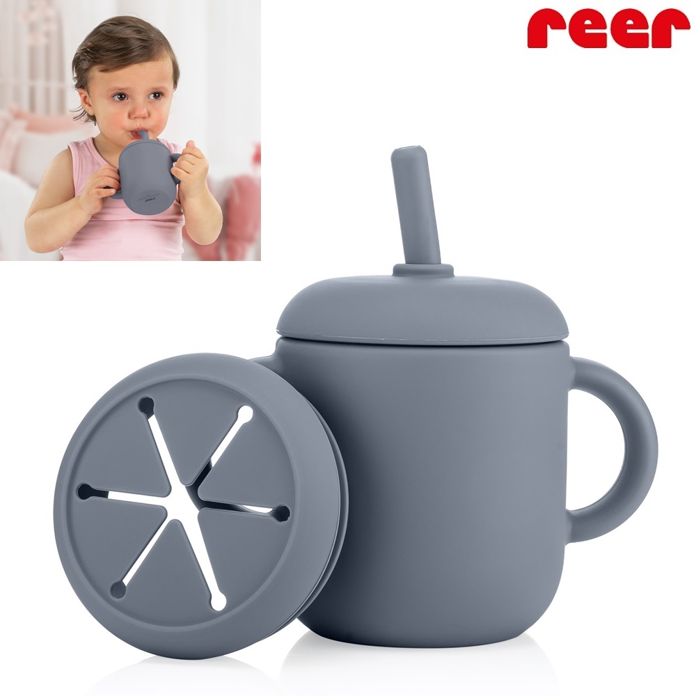 Krus og snackdåse 2-in-1 til børn Reer Snackcup Blue