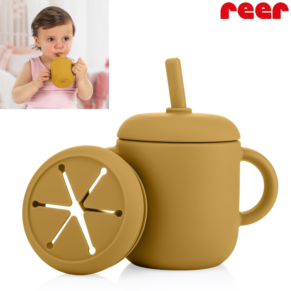 Krus og snackdåse 2-in-1 til børn Reer Snackcup Yellow