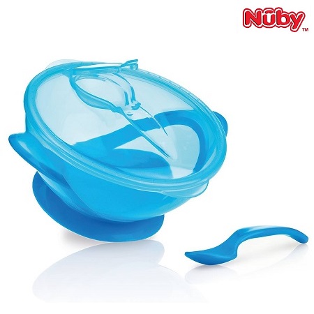 Børnetallerken med låg Nuby Suction Bowl with spoon blå