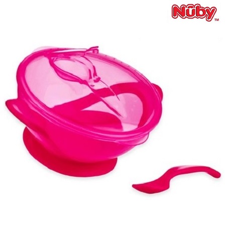 Børnetallerken med låg Nuby Suction Bowl with spoon lyserød