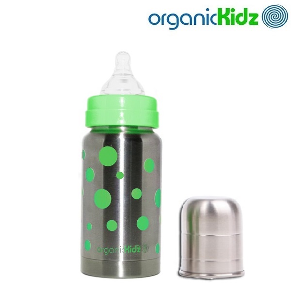 Termoflaske til børn OrganicKidz sutteflaske Green Dots