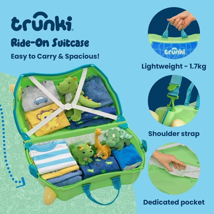 Ride-on kuffert til børn - Trunki Glide Dudley Dino