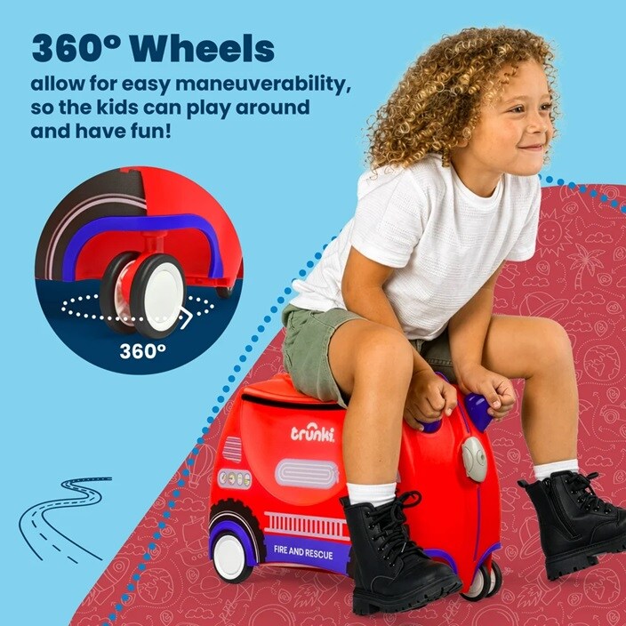Ride-on kuffert til børn - Trunki Glide Frank Firetruck