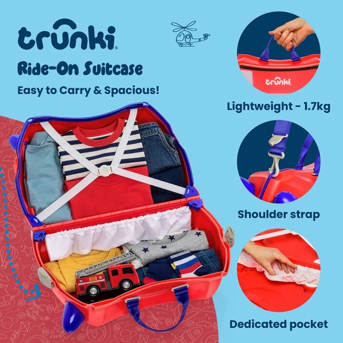 Ride-on kuffert til børn - Trunki Glide Frank Firetruck
