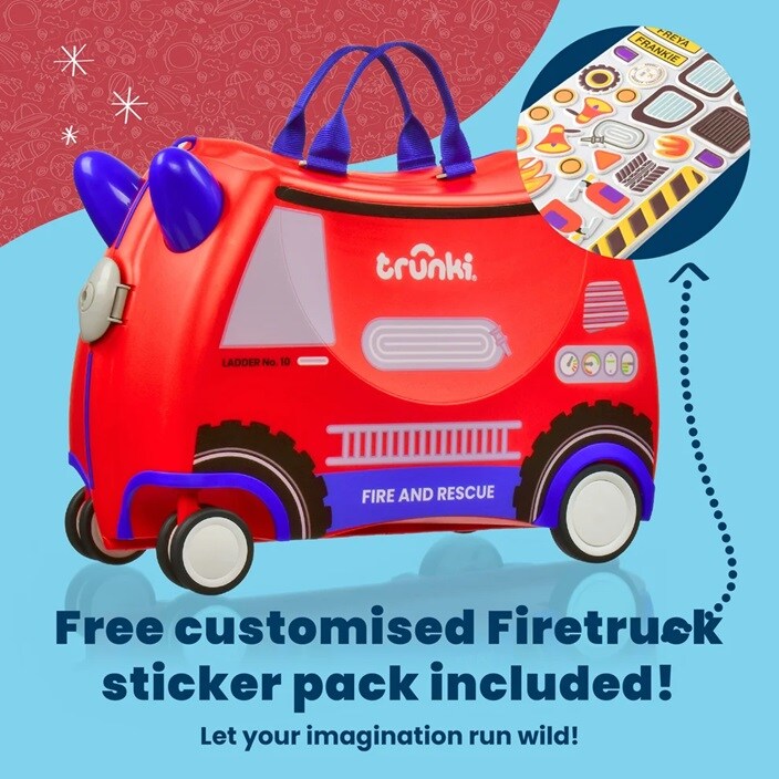 Ride-on kuffert til børn - Trunki Glide Frank Firetruck