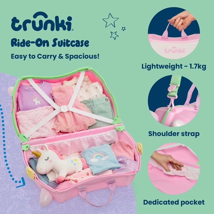 Ride-on kuffert til børn - Trunki Glide Una Unicorn