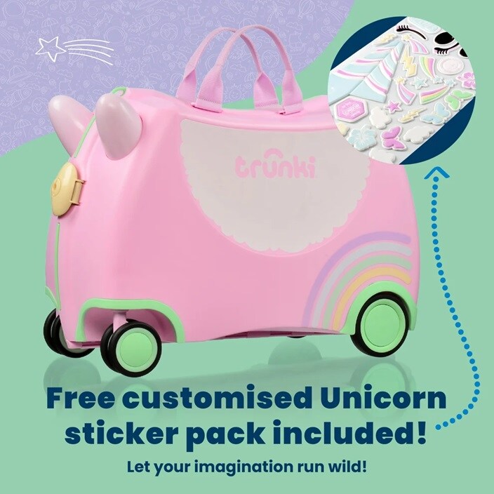 Ride-on kuffert til børn - Trunki Glide Una Unicorn