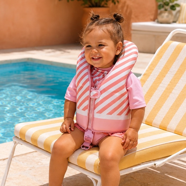 Svømmevest - Monnëka Learning Float Vest Pink Stripes