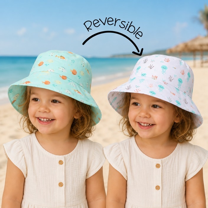 Solhat til børn og baby FlapJackKids Jellyfish Reversibel