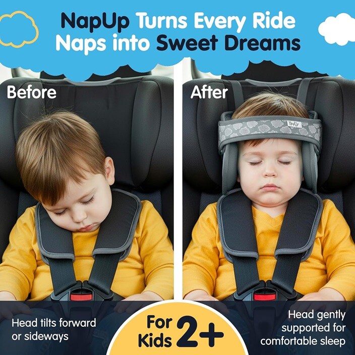 Hovedstøtte og sovestøtte til børn i autostole Napup Grey