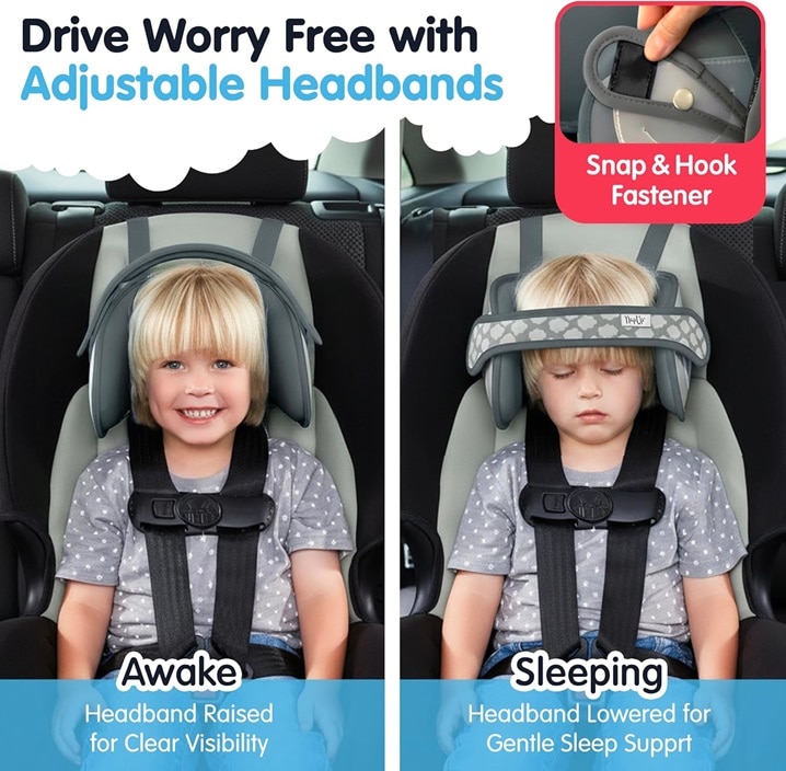 Hovedstøtte og sovestøtte til børn i autostole Napup Grey