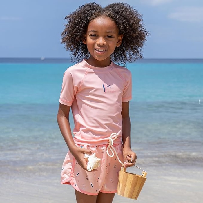 UV badetøj til børn (sæt med trøje og shorts) Playshoes Surfboard Pink