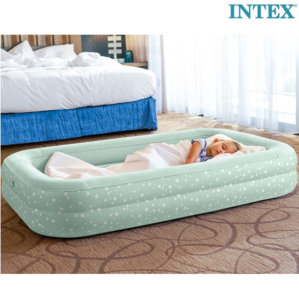 Oppustelig rejseseng Intex Kidz Travel Bed Set Green Stars