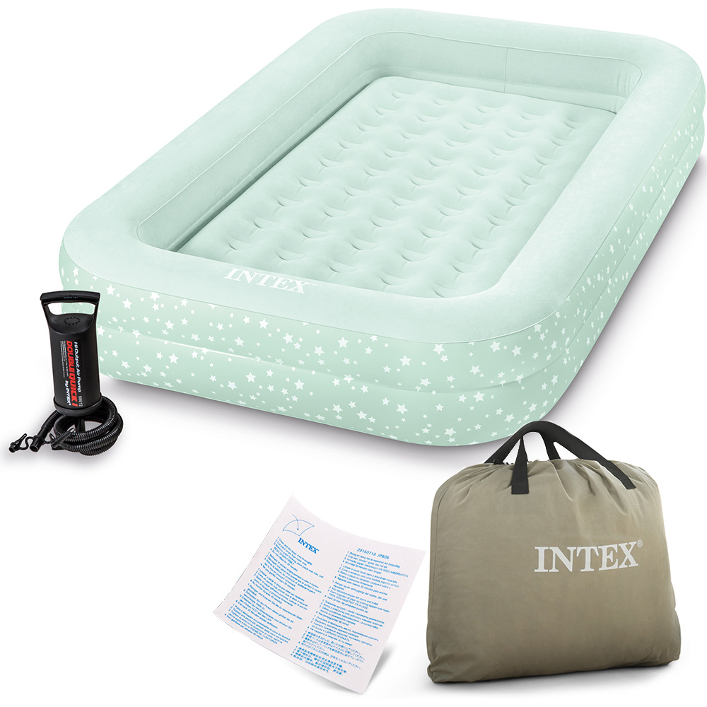 Oppustelig rejseseng Intex Kidz Travel Bed Set Green Stars